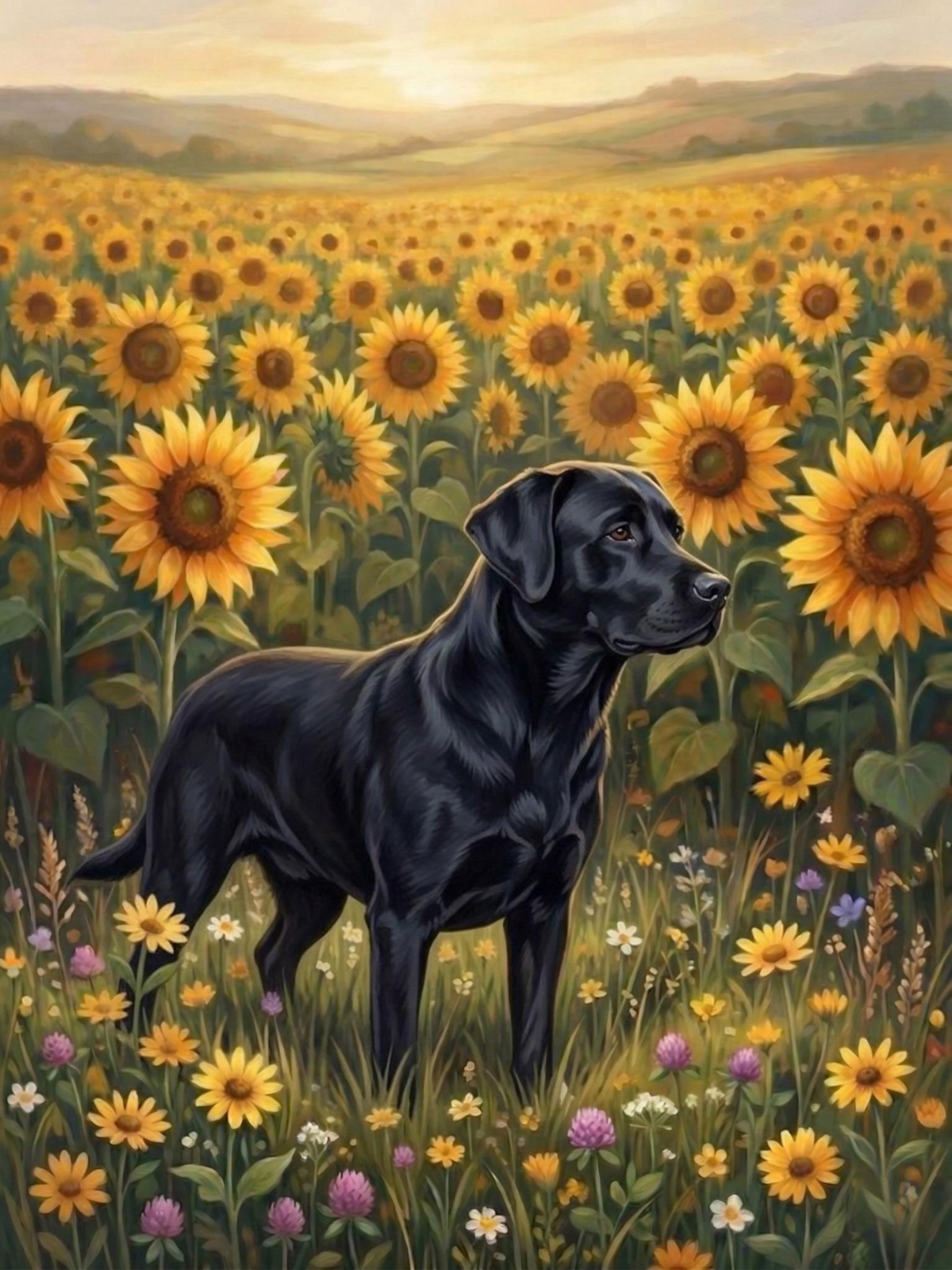 Sunflower Field Black Labrador Retriever Diamond Art Kit