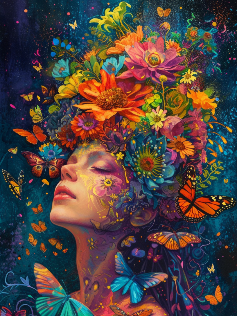 Woman Of Flowers And Butterflies Diamond Art Kit
