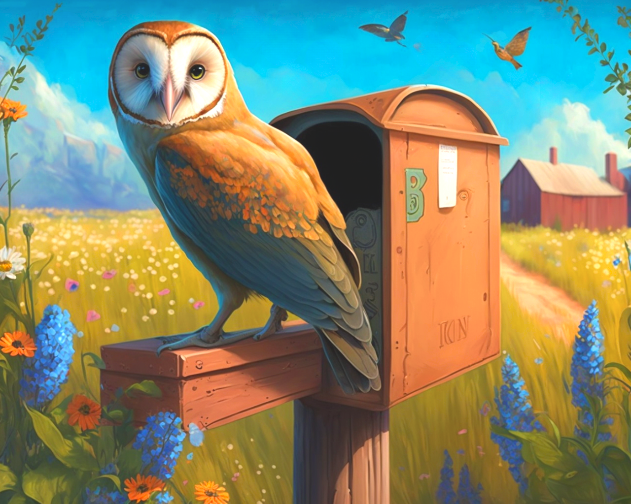 Blue Flower Barn Owl Diamond Art Kit