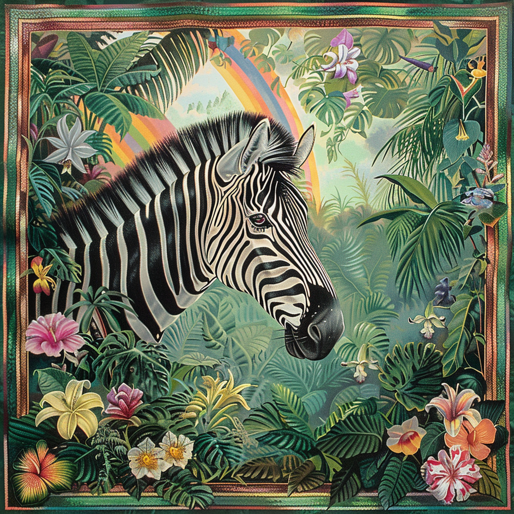 Flowers And Frame Zebra Diamond Art Kit