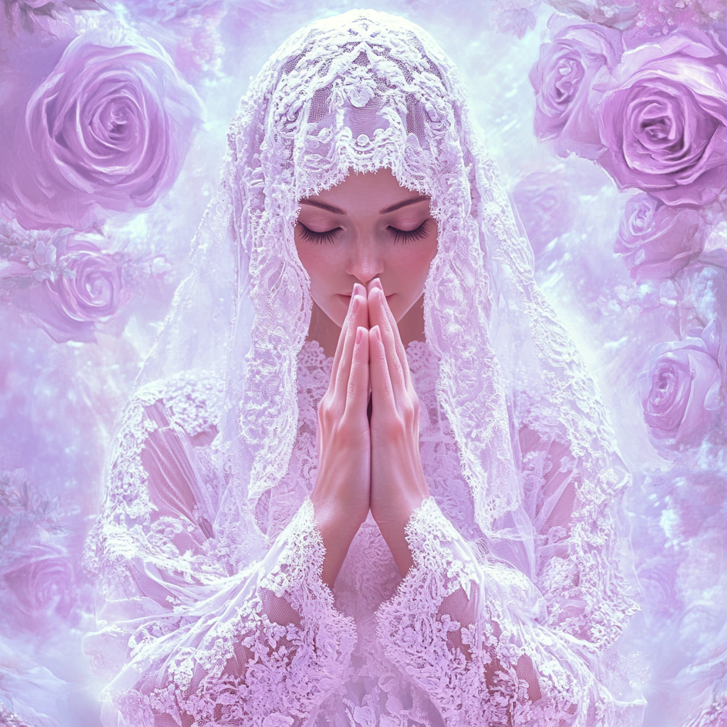 Pink Rose Veil Praying Woman Diamond Art Kit