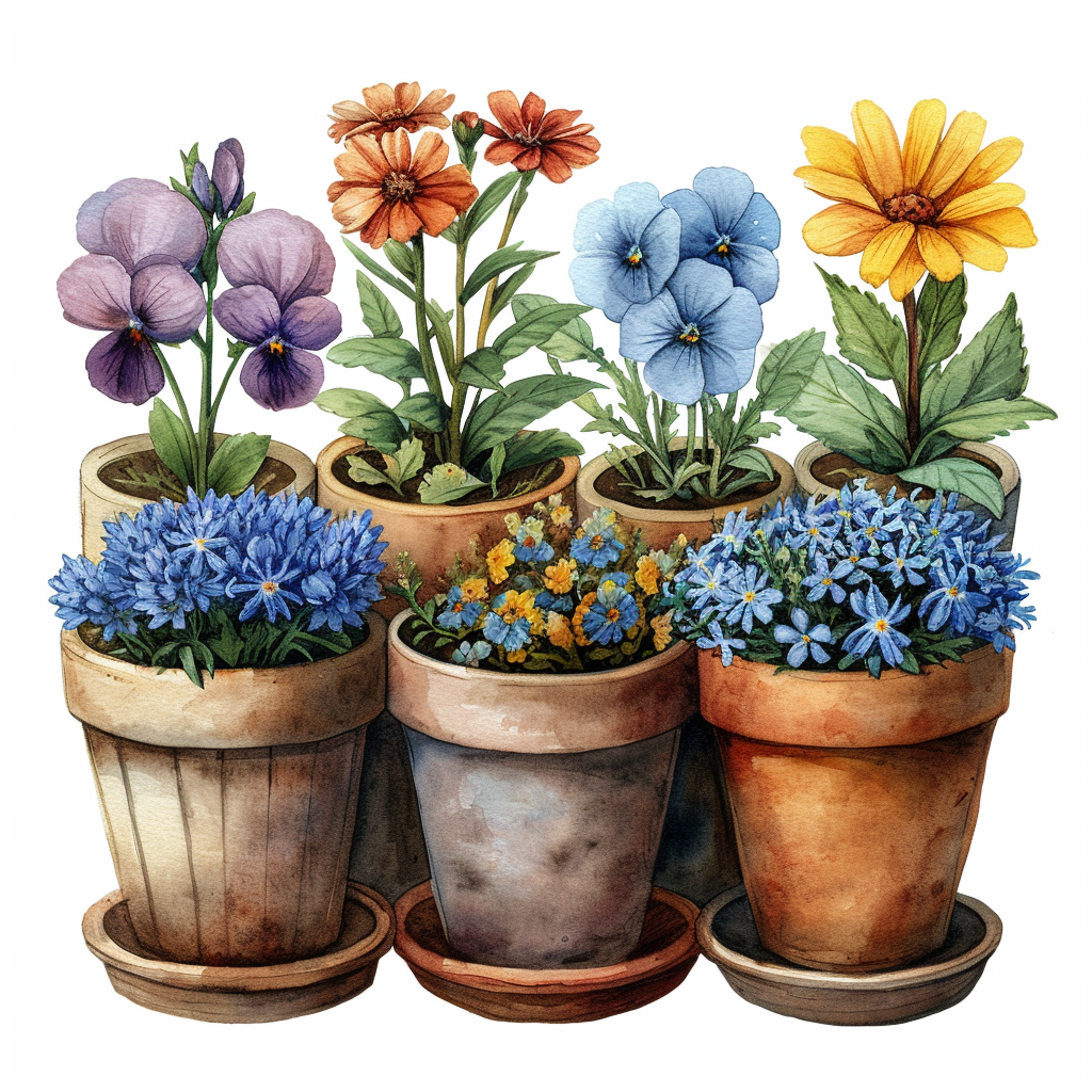 Pots Of Flowers Watercolor Diamond Art Kit