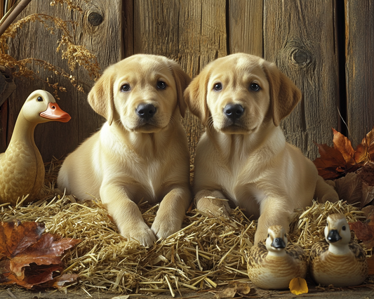 Two Yellow Labs On Straw Diamond Art Kit