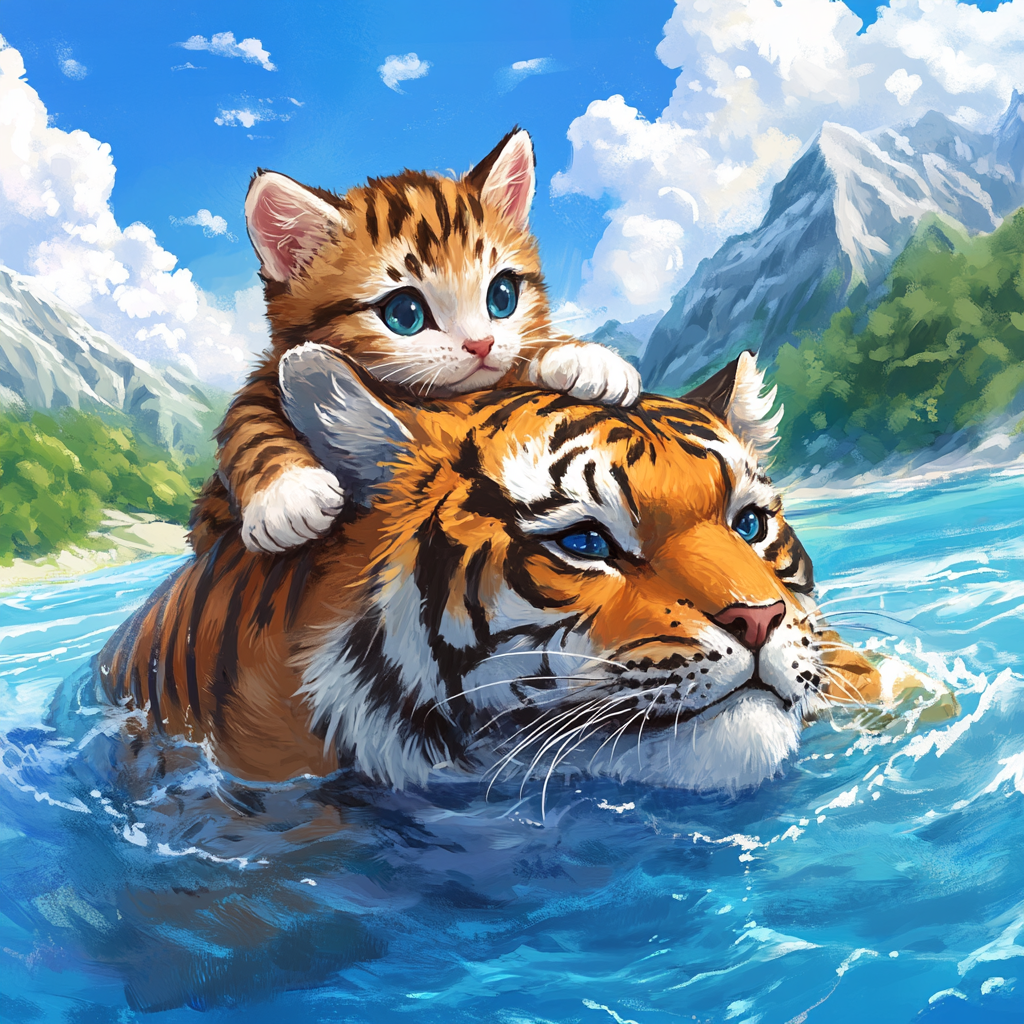 Blueeye Cat Tiger Swimming Diamond Art Kit