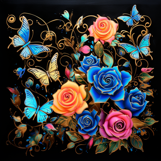 Scrolling Roses And Butterflies Diamond Art Kit