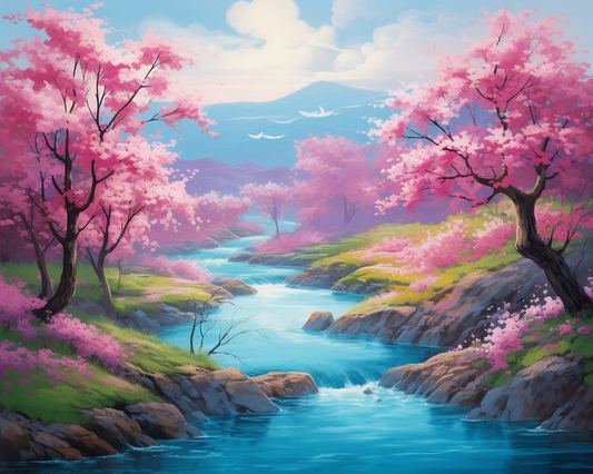 Blue River Cherry Trees Diamond Art Kit