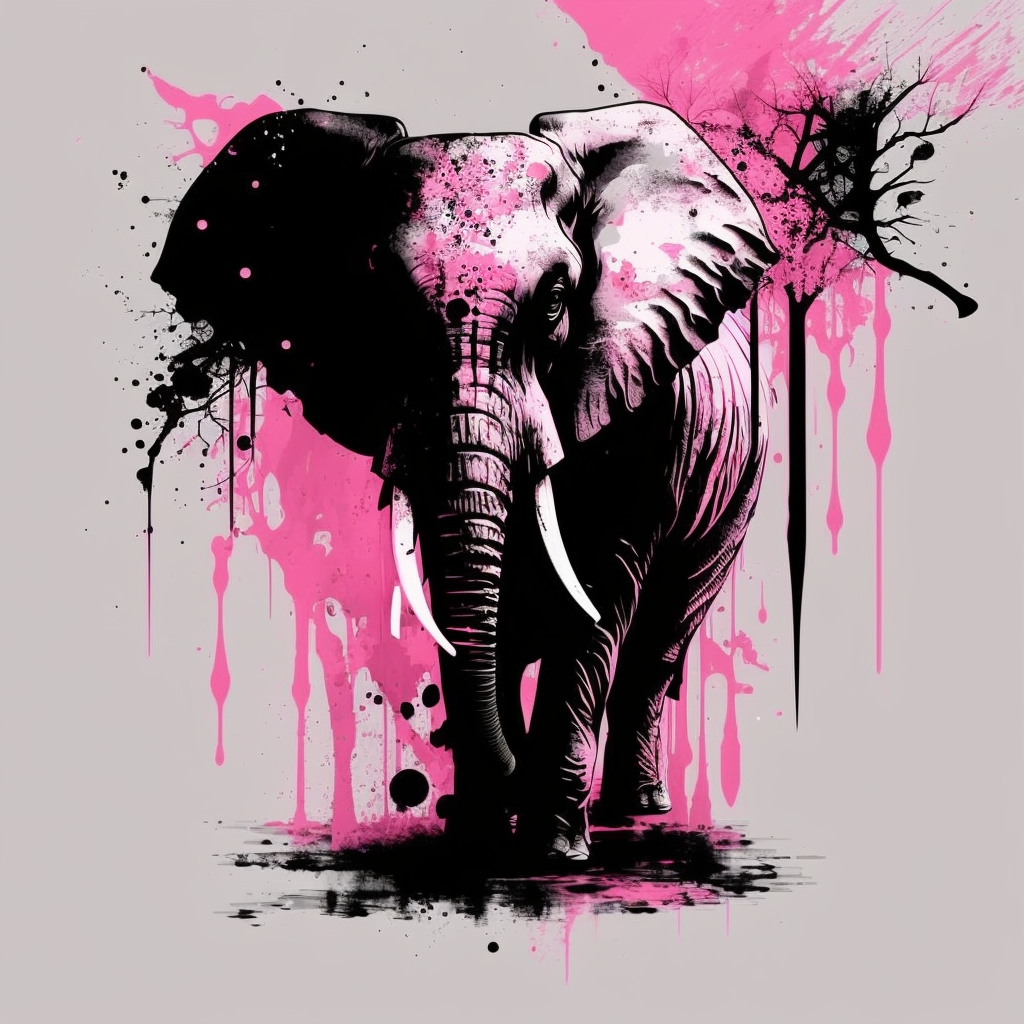 Pink Black Elephant Abstract Diamond Art Kit