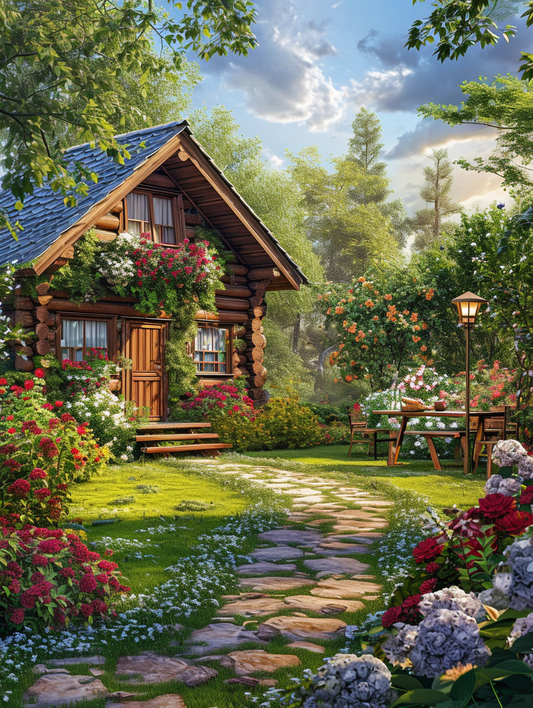 Log Cabin Flowers Diamond Art Kit