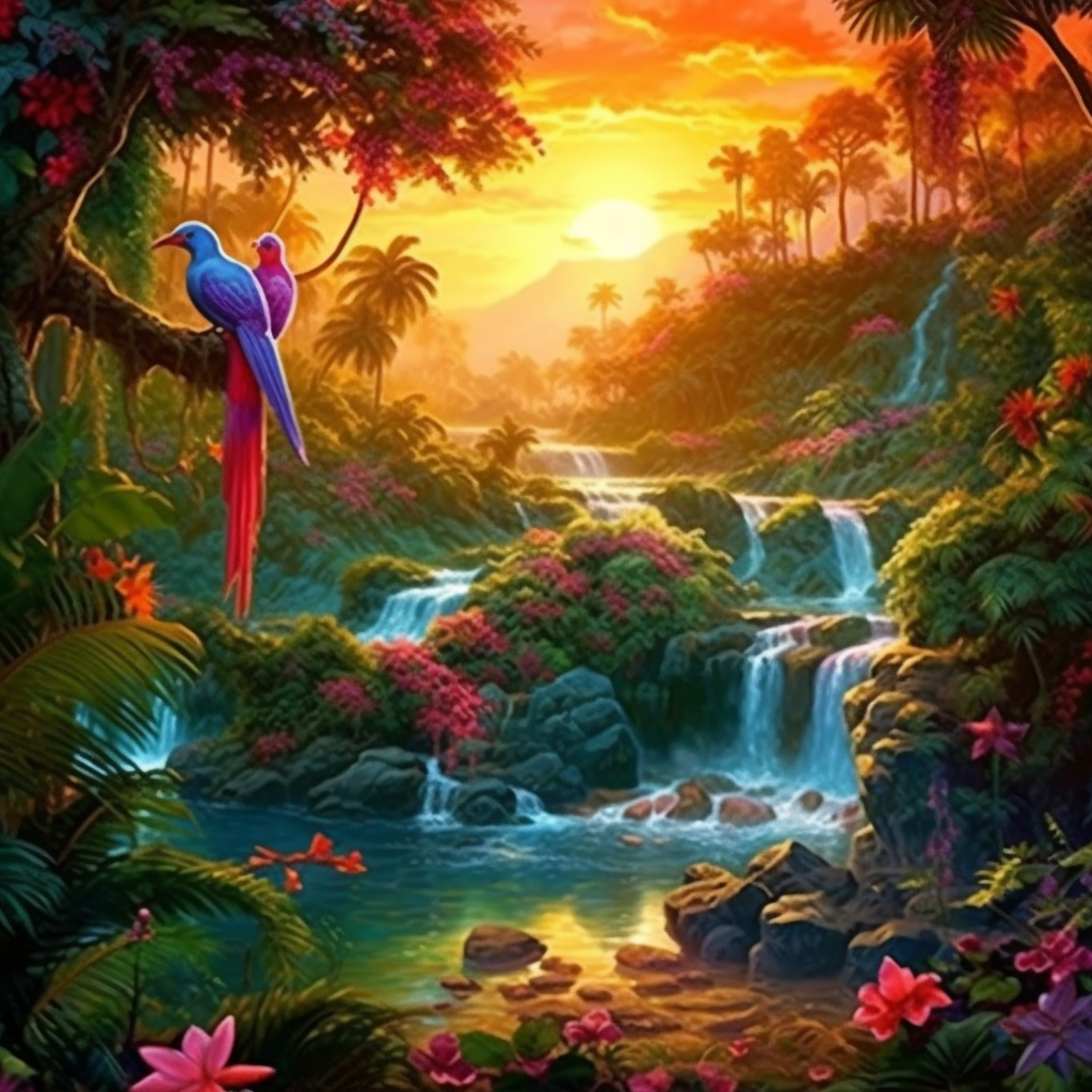Jungle Waterfalls And Birds Diamond Art Kit