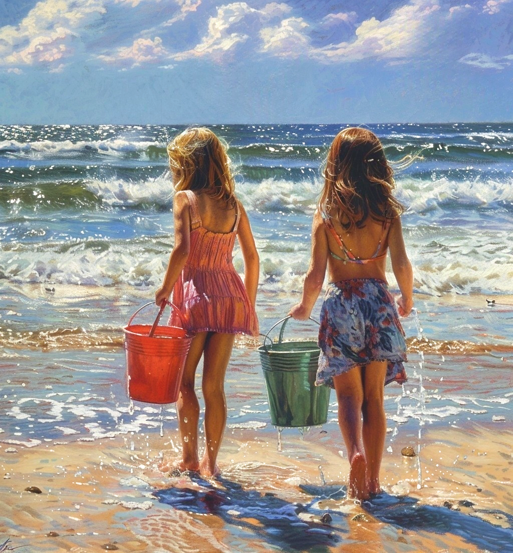 Two Girls Walking In The Surf Diamond Art Kit