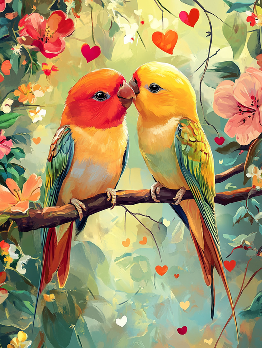 Orange And Yellow Lovebirds Diamond Art Kit