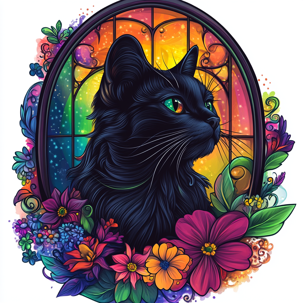 Colorful Window And Black Cat Diamond Art Kit