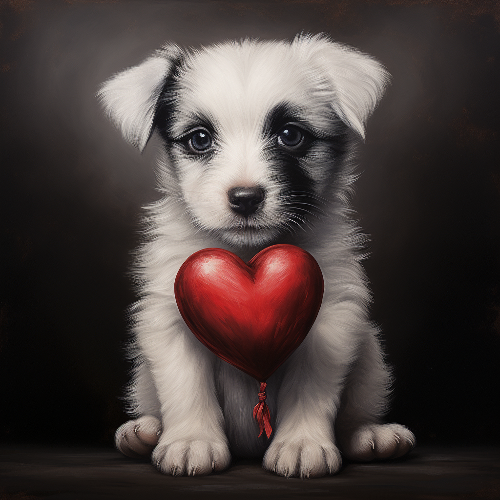 White Puppy Red Heart Diamond Art Kit