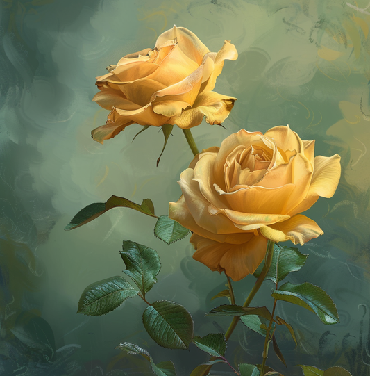Green Background Yellow Roses Diamond Art Kit