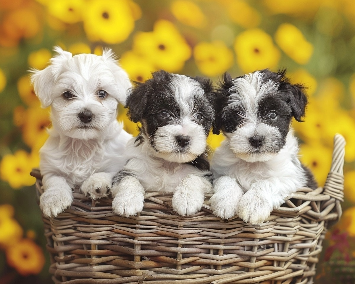 Yellow Flower Puppy Basket Diamond Art Kit