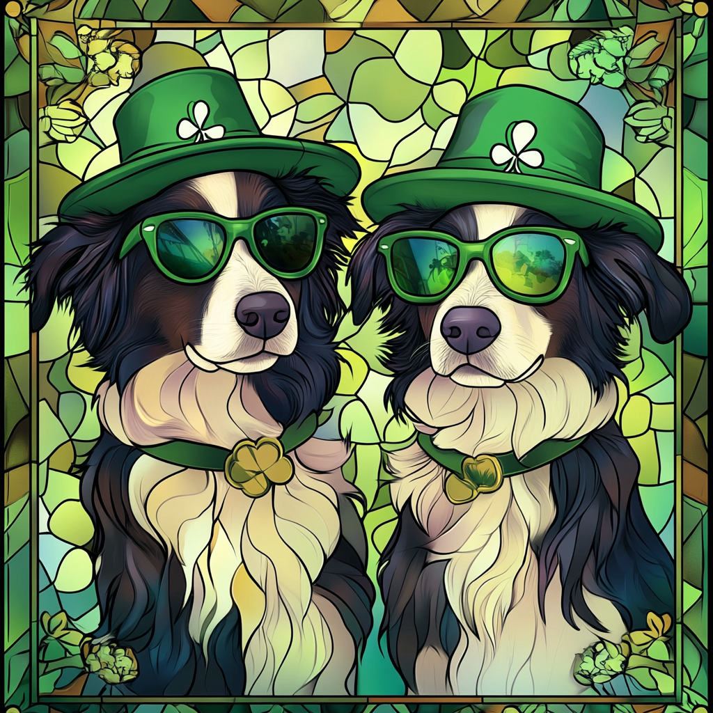 Two St Patricks Border Collies Diamond Art Kit