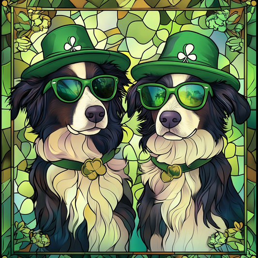 Two St Patricks Border Collies Diamond Art Kit