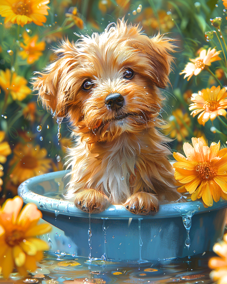Blue Bucket Puppy Diamond Art Kit