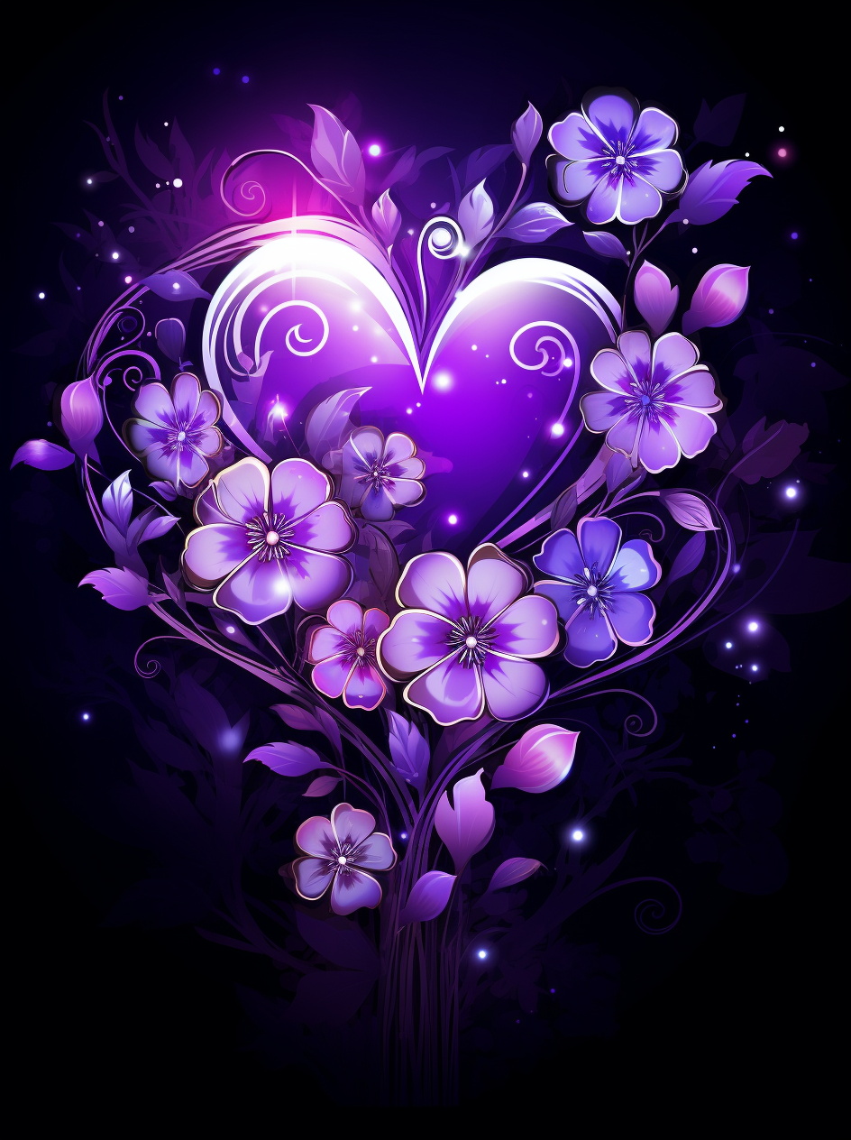 Pink Purple Flowers And Heart Diamond Art Kit