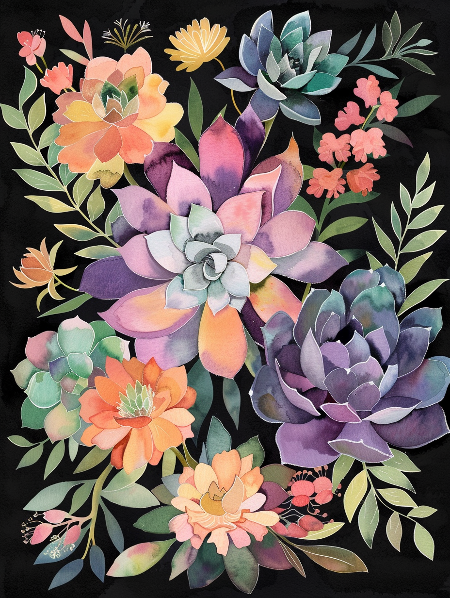 Colorful Succulents And Leaves Diamond Art Kit