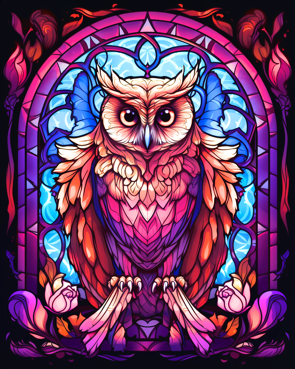 Purple Brown Abstract Owl Diamond Art Kit