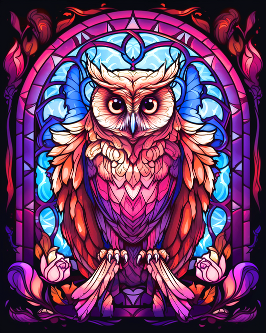 Purple Brown Abstract Owl Diamond Art Kit