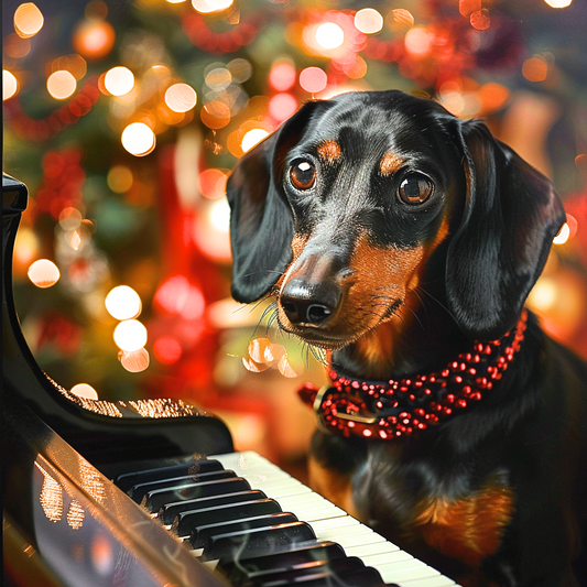 Dachshund Piano Christmas Diamond Art Kit