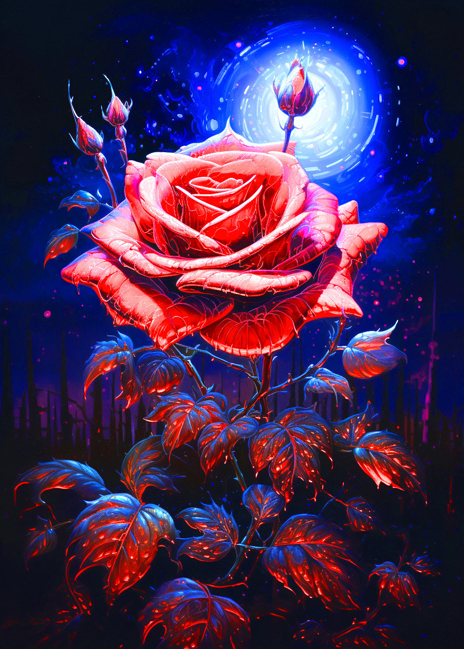 Red Glow Leaf Rose Diamond Art Kit