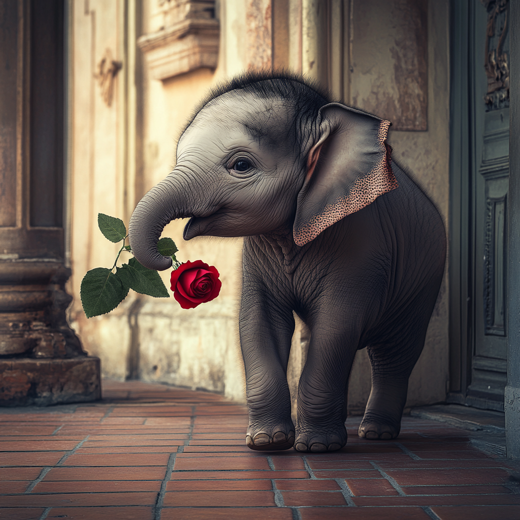 Red Rose Baby Elephant Diamond Art Kit
