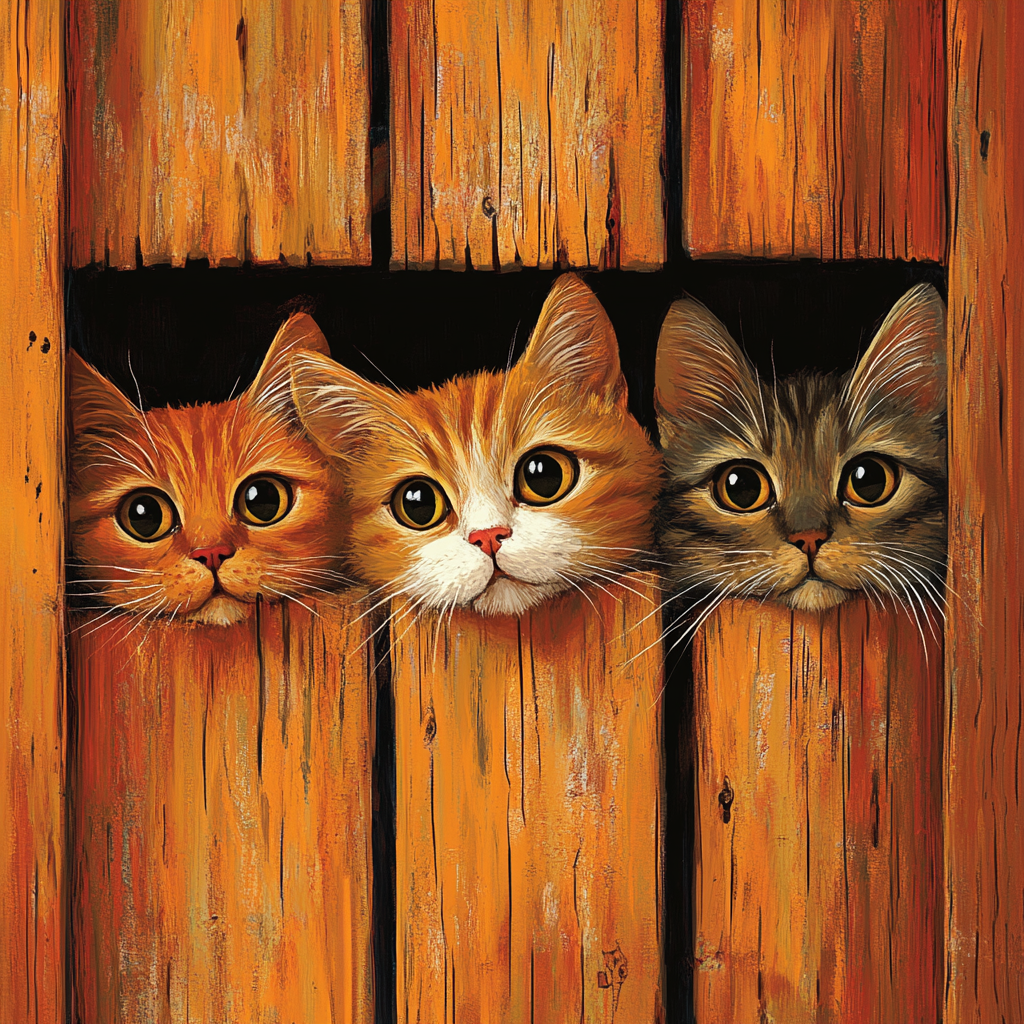 Three Striped Peeking Cats Diamond Art Kit