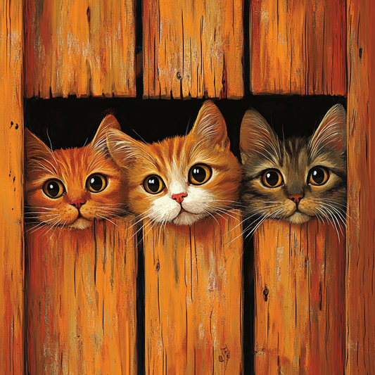 Three Striped Peeking Cats Diamond Art Kit