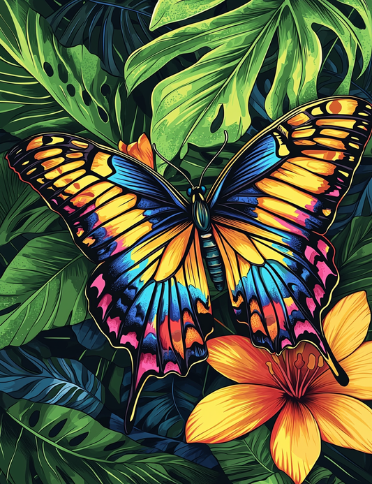 Orange Flower Large Butterfly Diamond Art Kit