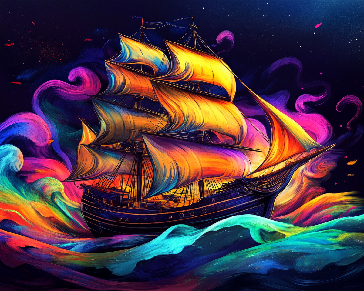 Abstract Vibrant Sailing Ship Diamond Art Kit