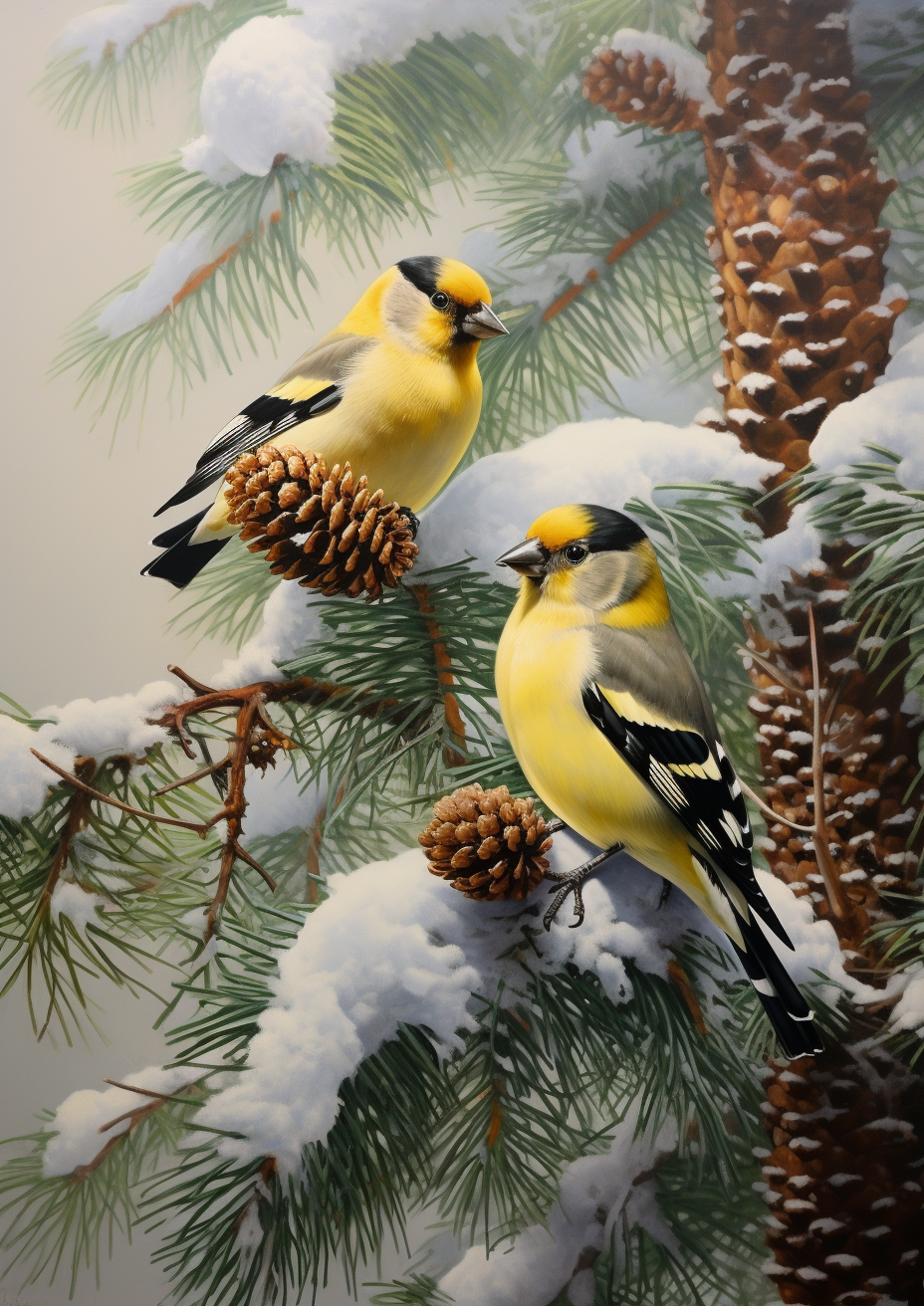 Two Yellow Birds Pinecones Diamond Art Kit