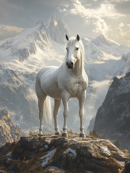 Whitehorse In Snowy Mountains Diamond Art Kit