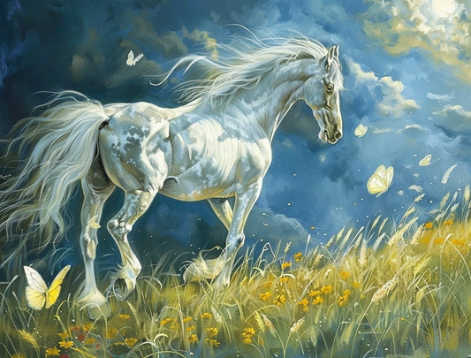 White Gray Horse Diamond Art Kit