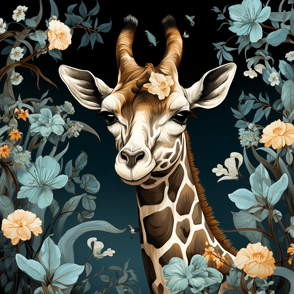 Giraffe In The Flowers Diamond Art Kit
