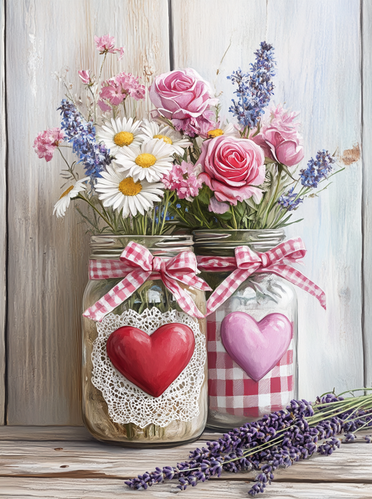 Mixed Flowers Heart Jars Diamond Art Kit