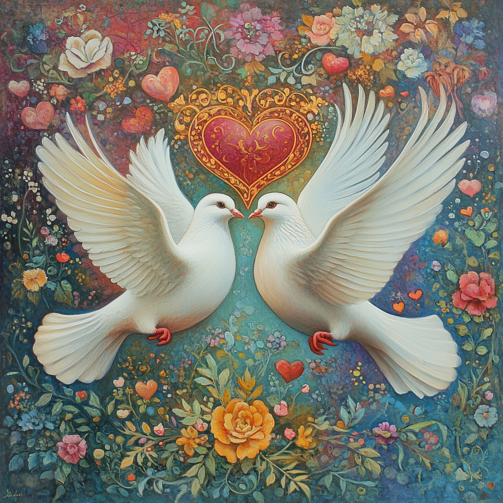 Heart Two White Doves Diamond Art Kit