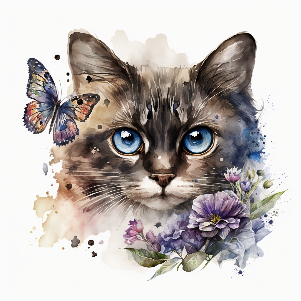 Watercolor Cat Flowers Diamond Art Kit
