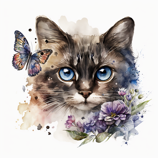 Watercolor Cat Flowers Diamond Art Kit