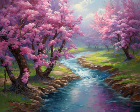 Flowing River Cherry Trees Diamond Art Kit