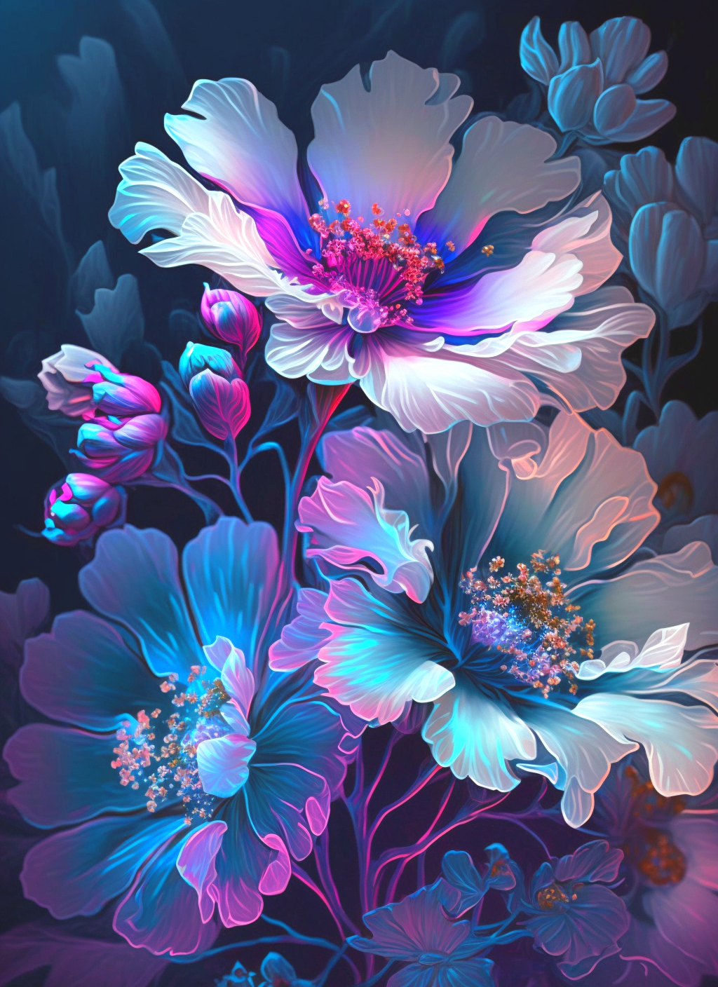 White Blue Flowers Diamond Art Kit