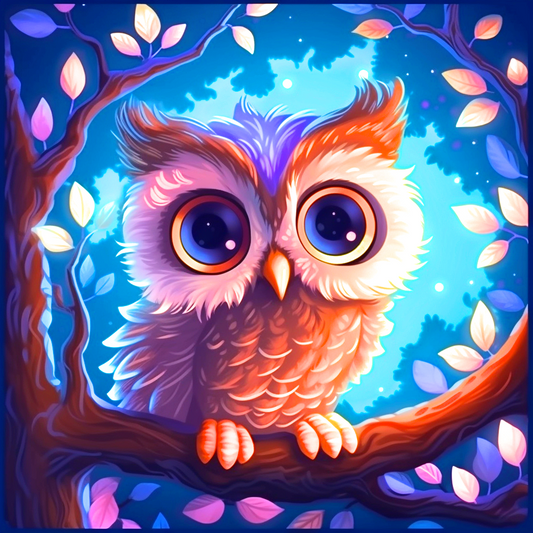 Pink Leaf Owl Diamond Art Kit