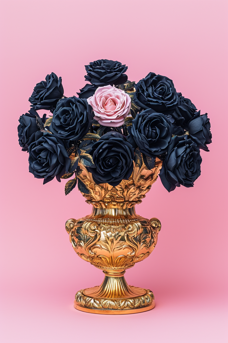 Gold Vase Black Roses Diamond Art Kit