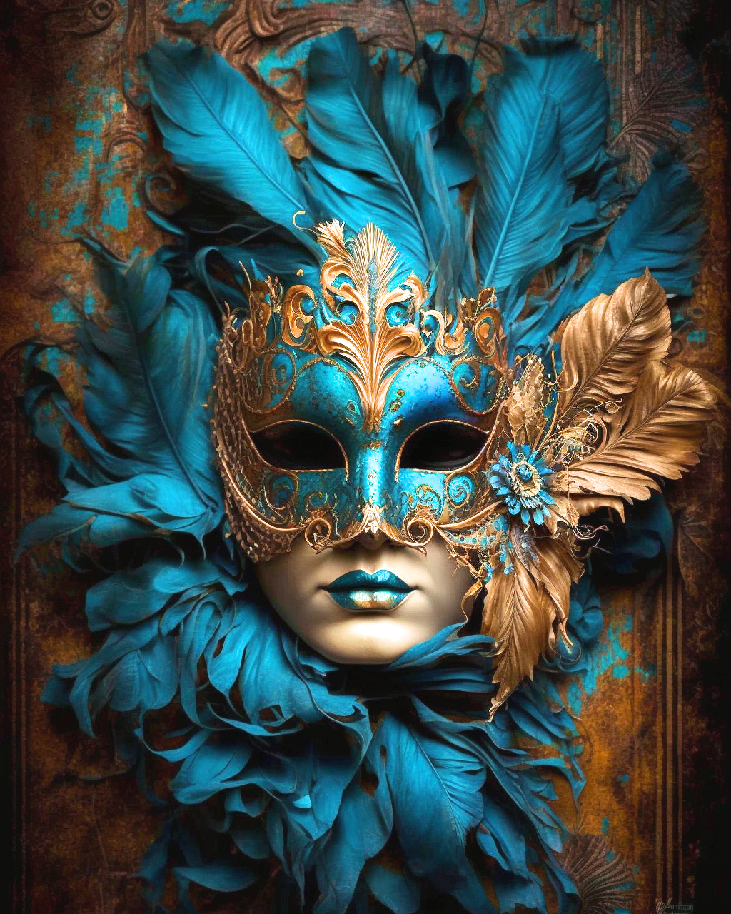 Turquoise Feather Mask Diamond Art Kit