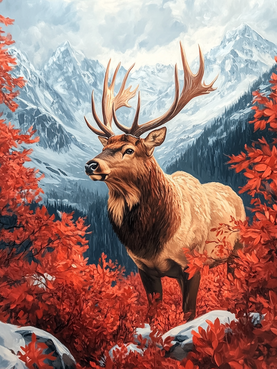 Red Leaves Elk Diamond Art Kit