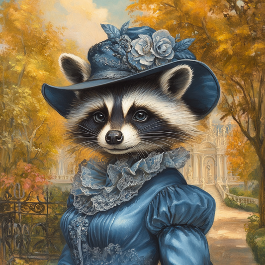 Blue Dress Victorian Raccoon Diamond Art Kit