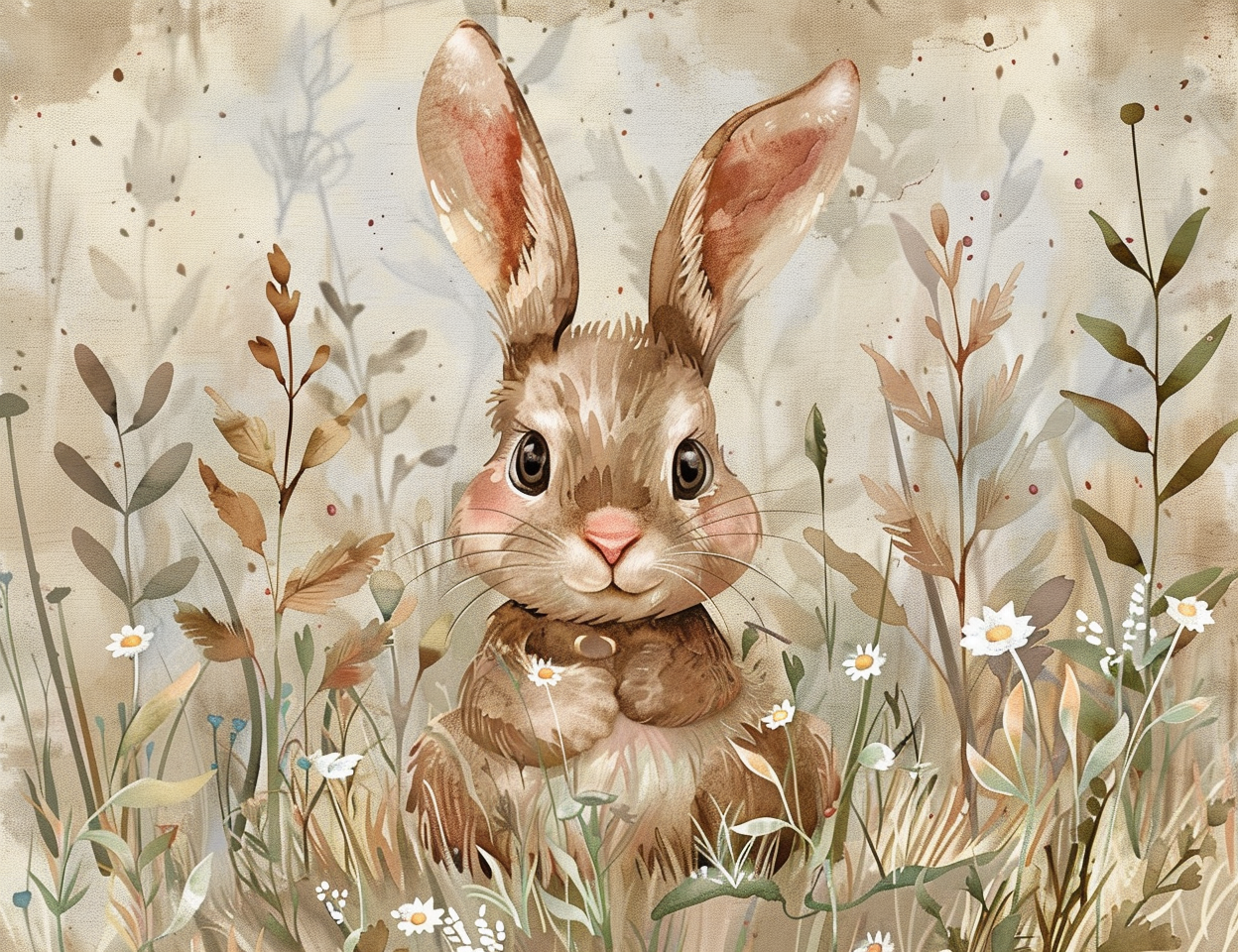 White Flower Little Bunny Diamond Art Kit