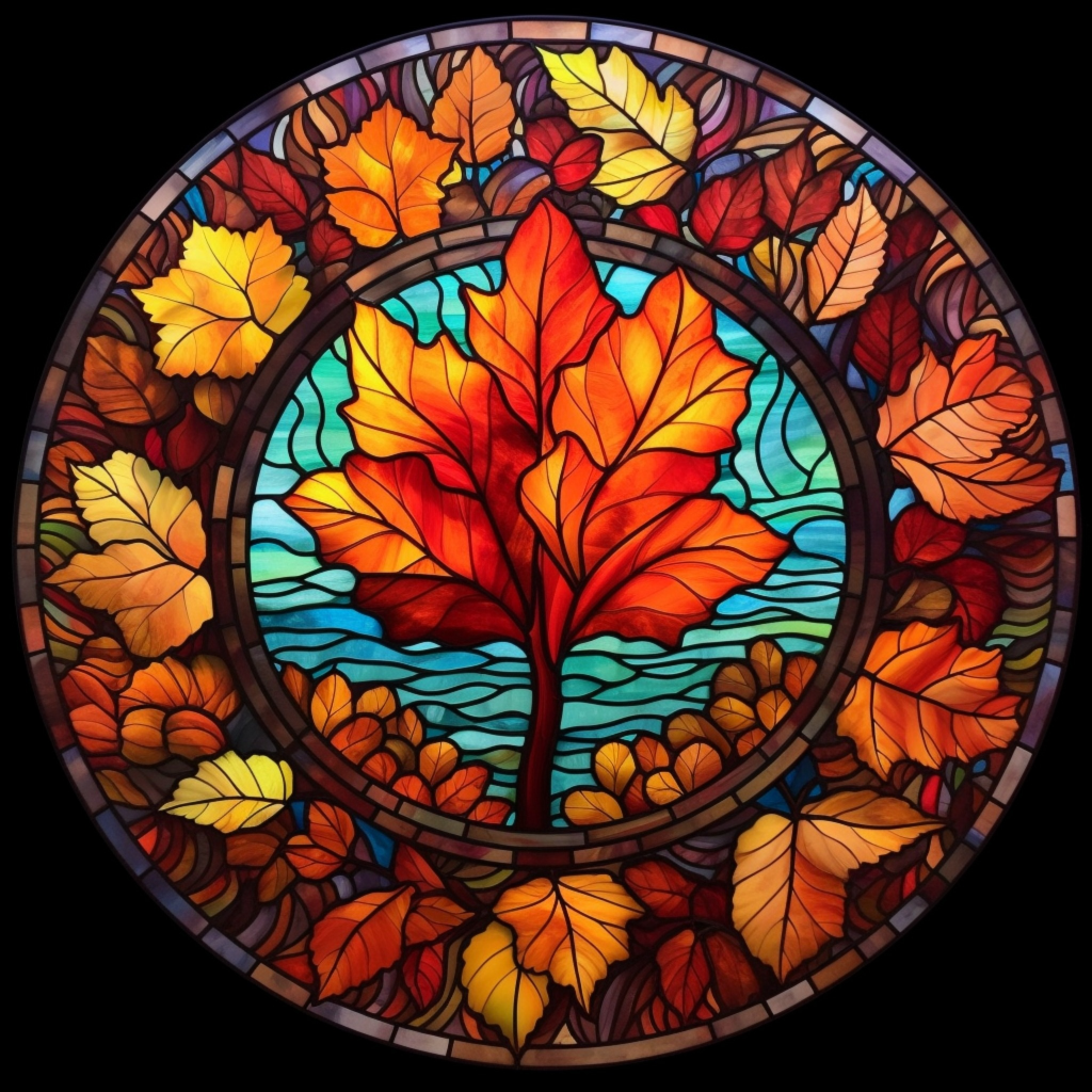 Center Fall Leaf Abstract Circle Diamond Art Kit